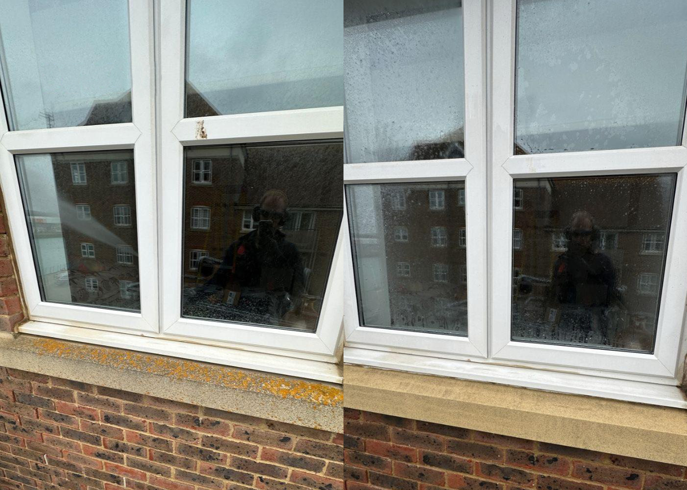 Window and ledge cleaning before and after